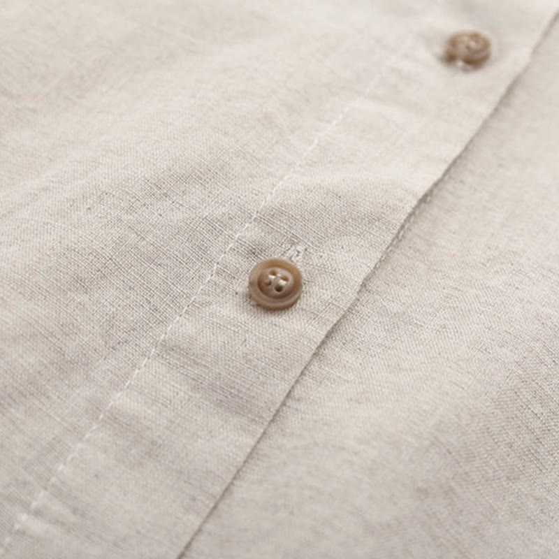 Buddha Stones Fall Beige Floral Grass Embroidery Buttons Women's Cotton Long Sleeve Shirt - image 4