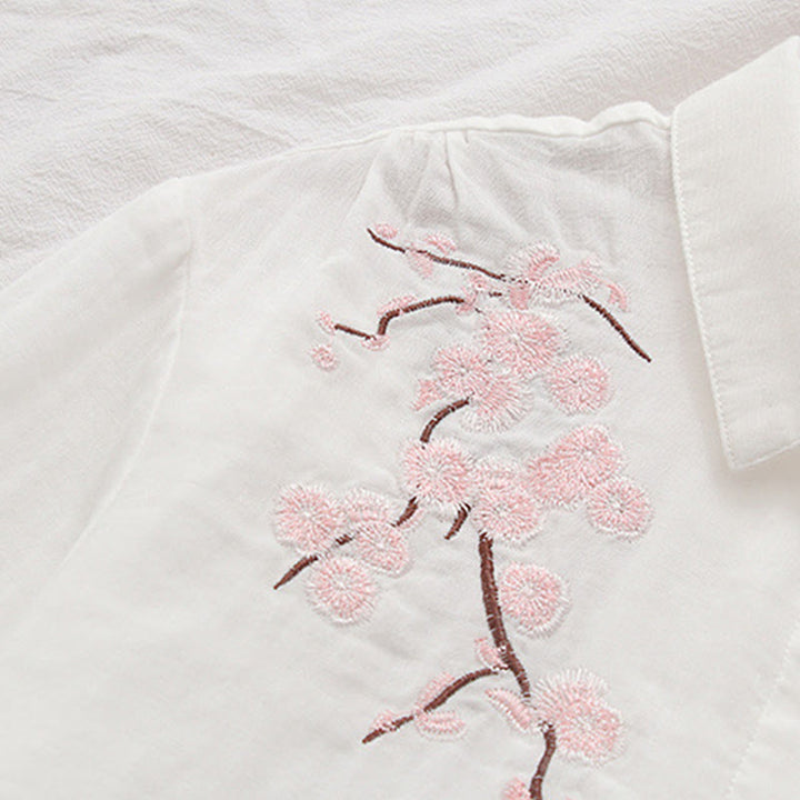 Buddha Stones Fall Pink Plum Blossoms Embroidery Buttons Women's Cotton Long Sleeve Shirt - image 8