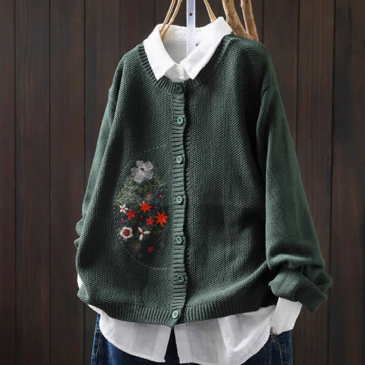 Buddha Stones Floral Embroidery Buttons Cotton Women's Long Sleeve Knitted Cardigan Sweater - SeaGreen - US4-6，UK/AU8-10，EU36-38 (F) - image 22