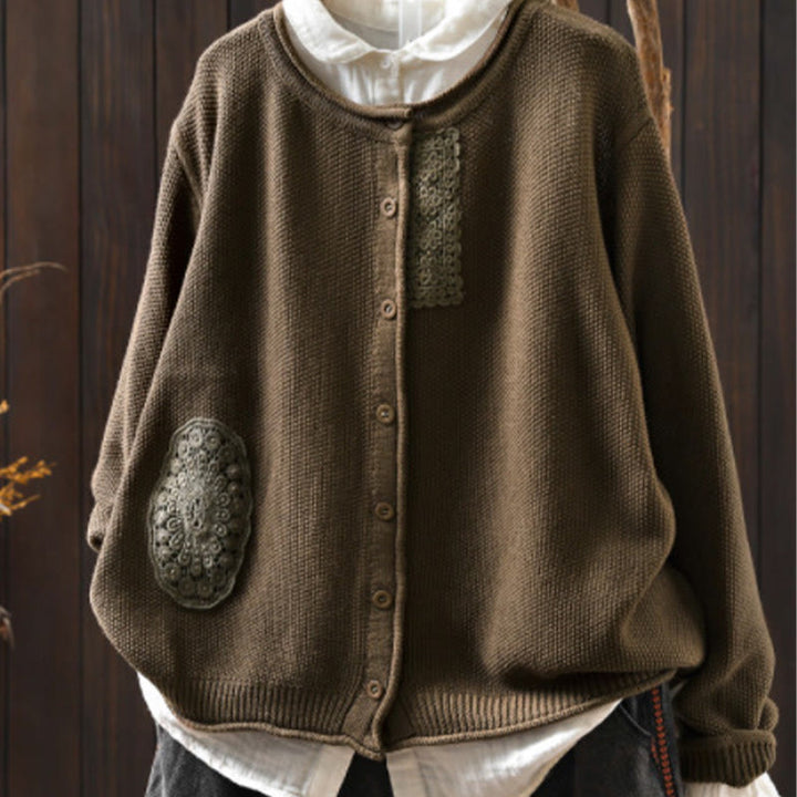 Buddha Stones Fall Floral Buttons Cotton Women's Long Sleeve Knitted Cardigan Sweater - Peru - US4-6，UK/AU8-10，EU36-38 (F) - image 3