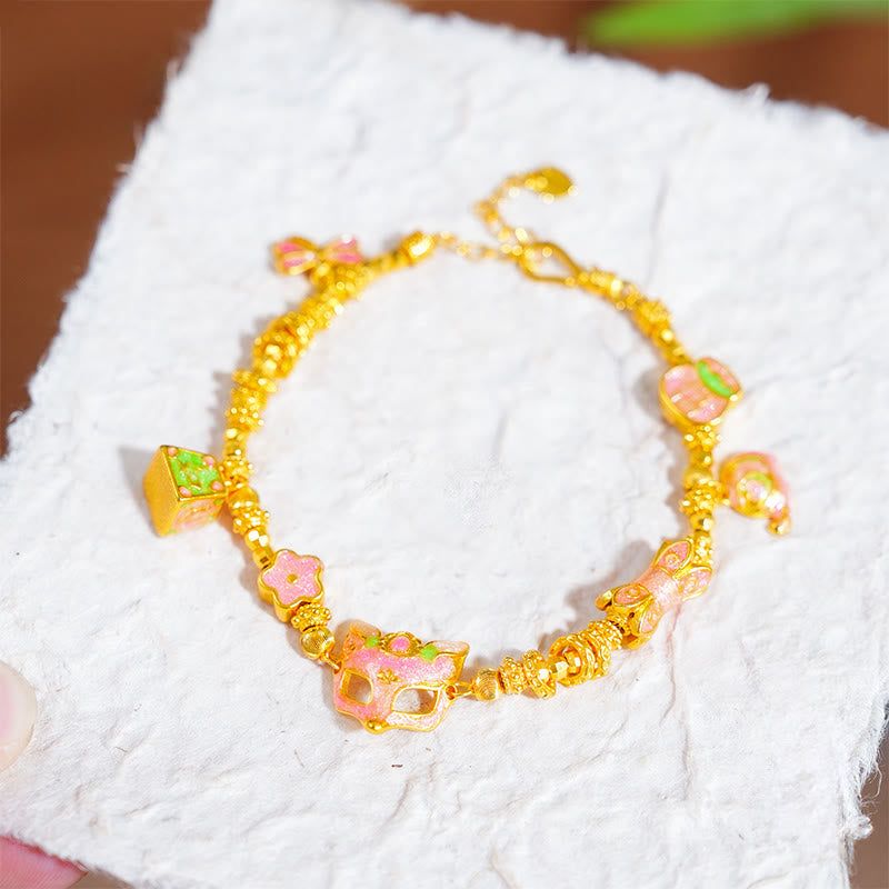 Buddha Stones 24k Gold Plated Brass Fox Fu Character Ruyi Charm Luck Bracelet - image 3