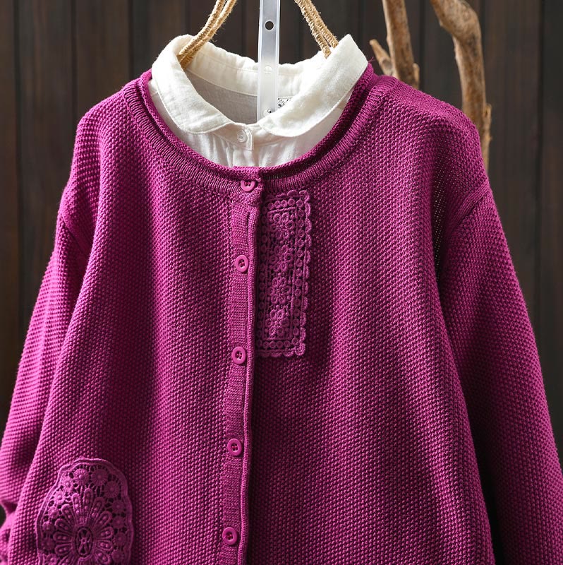 Buddha Stones Fall Floral Buttons Cotton Women's Long Sleeve Knitted Cardigan Sweater - image 1