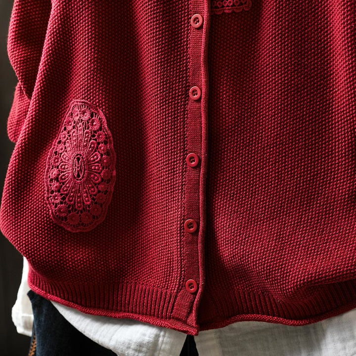 Buddha Stones Fall Floral Buttons Cotton Women's Long Sleeve Knitted Cardigan Sweater - image 18