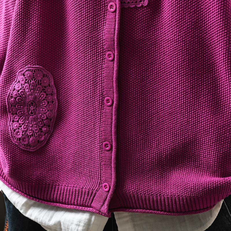 Buddha Stones Fall Floral Buttons Cotton Women's Long Sleeve Knitted Cardigan Sweater - image 2