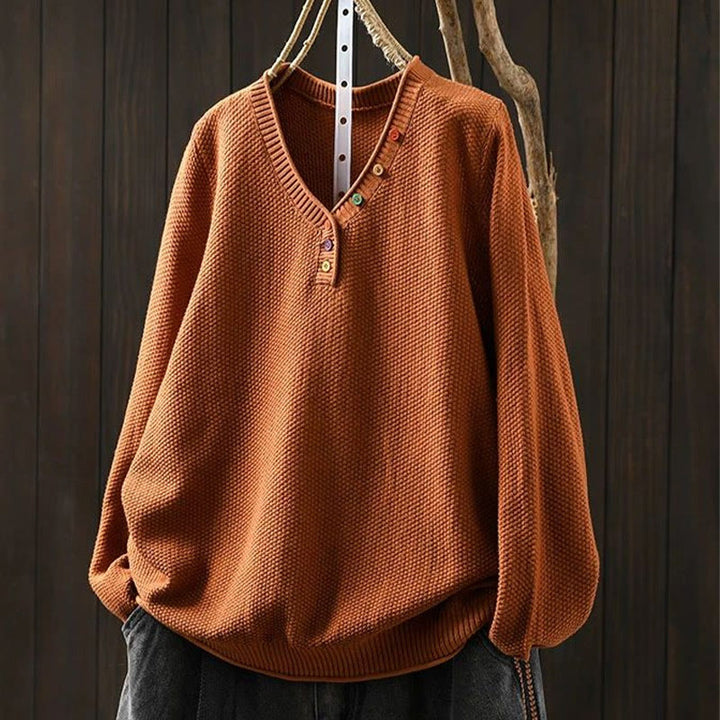 Buddha Stones Fall Colorful Buttons V-Neck Cotton Women's Long Sleeve Knitted Sweater - DarkOrange - US4-6，UK/AU8-10，EU36-38 (F) - image 7