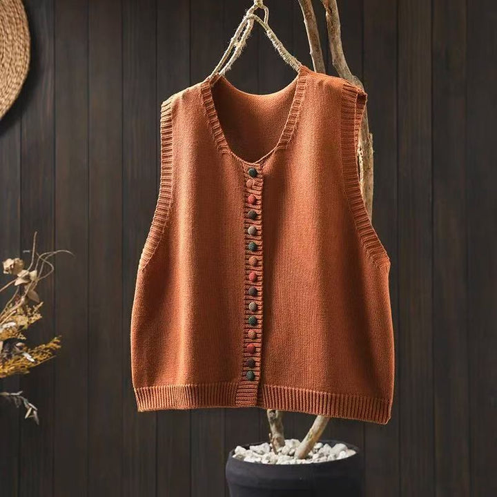 Buddha Stones Colorful Buttons Women's Sleeveless Cotton Knitted Vest Waistcoat - Coral - US4-6，UK/AU8-10，EU36-38 (F) - image 6