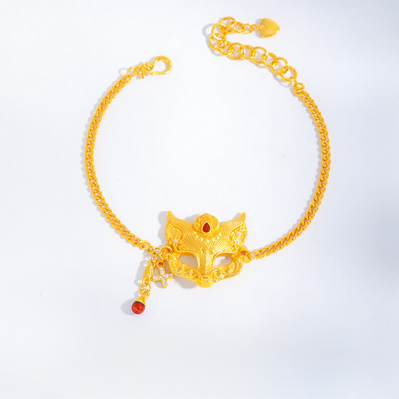 Buddha Stones Golden Fox Mask Charm Tassel Copper Chain Balance Bracelet - image 1