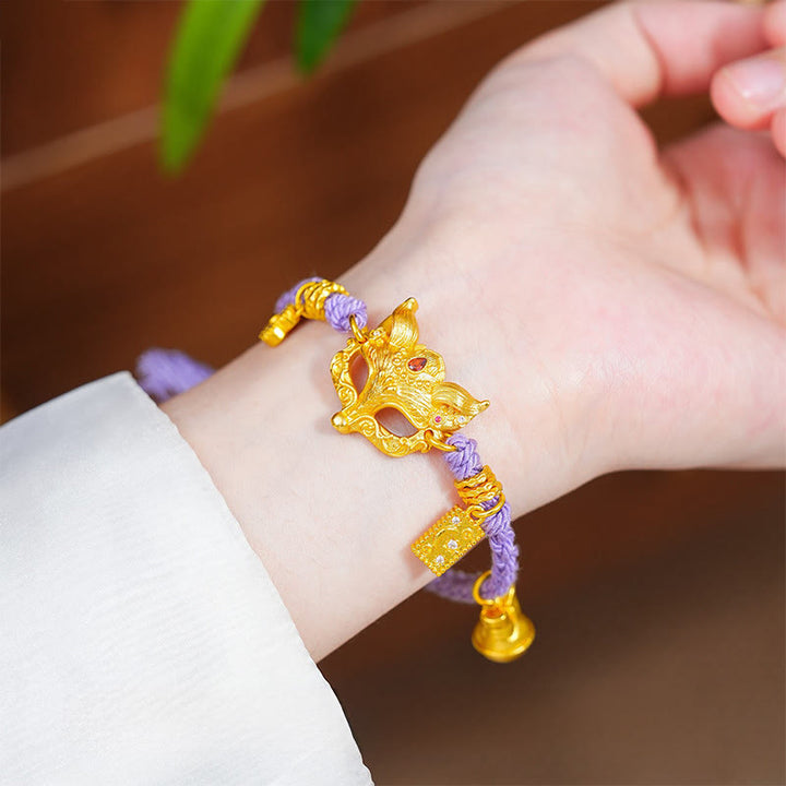 Buddha Stones Fox Bell Charm Fu Character Copper Woven Purple String Luck Bracelet - image 2