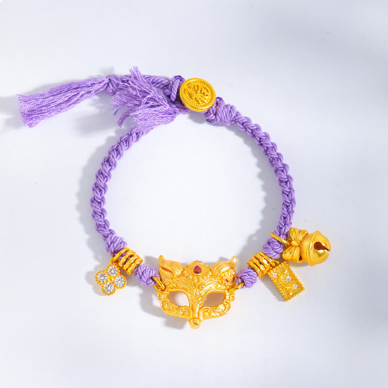 Buddha Stones Fox Bell Charm Fu Character Copper Woven Purple String Luck Bracelet - String(Wrist Circumference: 18-20cm) - image 1