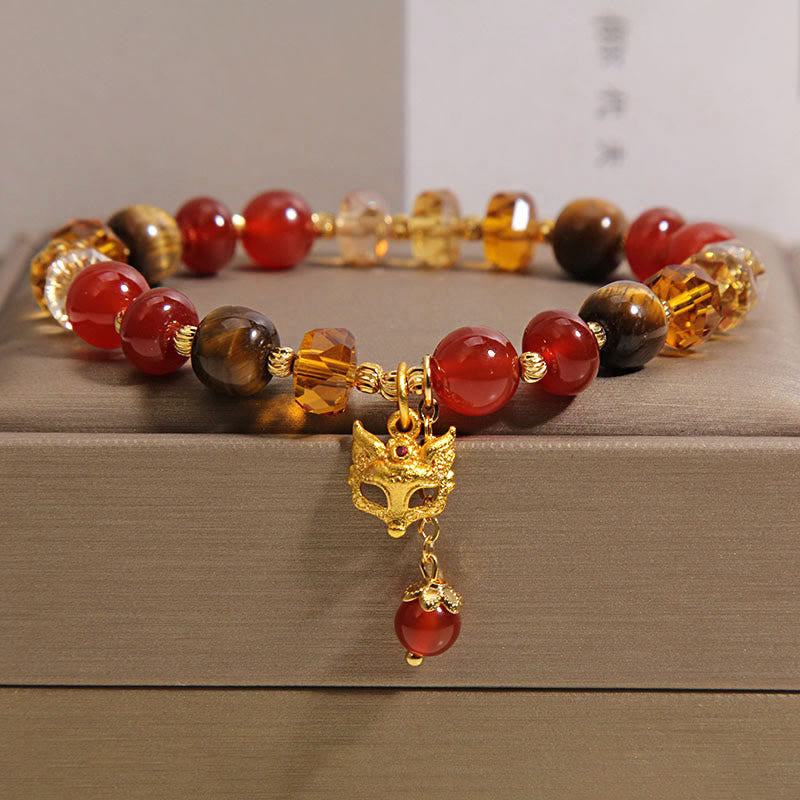 Buddha Stones Red Agate Tiger Eye Fox Charm Calm Beaded Bracelet - Red Agate(Wrist Circumference: 14-19cm) - image 0