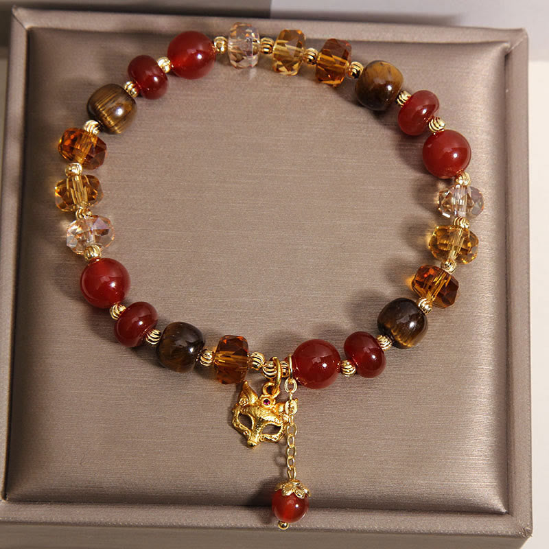 Buddha Stones Red Agate Tiger Eye Fox Charm Calm Beaded Bracelet - image 8