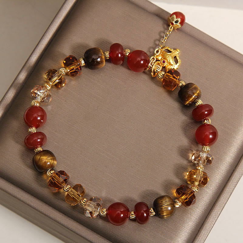 Buddha Stones Red Agate Tiger Eye Fox Charm Calm Beaded Bracelet - image 10