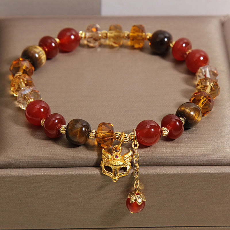 Buddha Stones Red Agate Tiger Eye Fox Charm Calm Beaded Bracelet - image 4