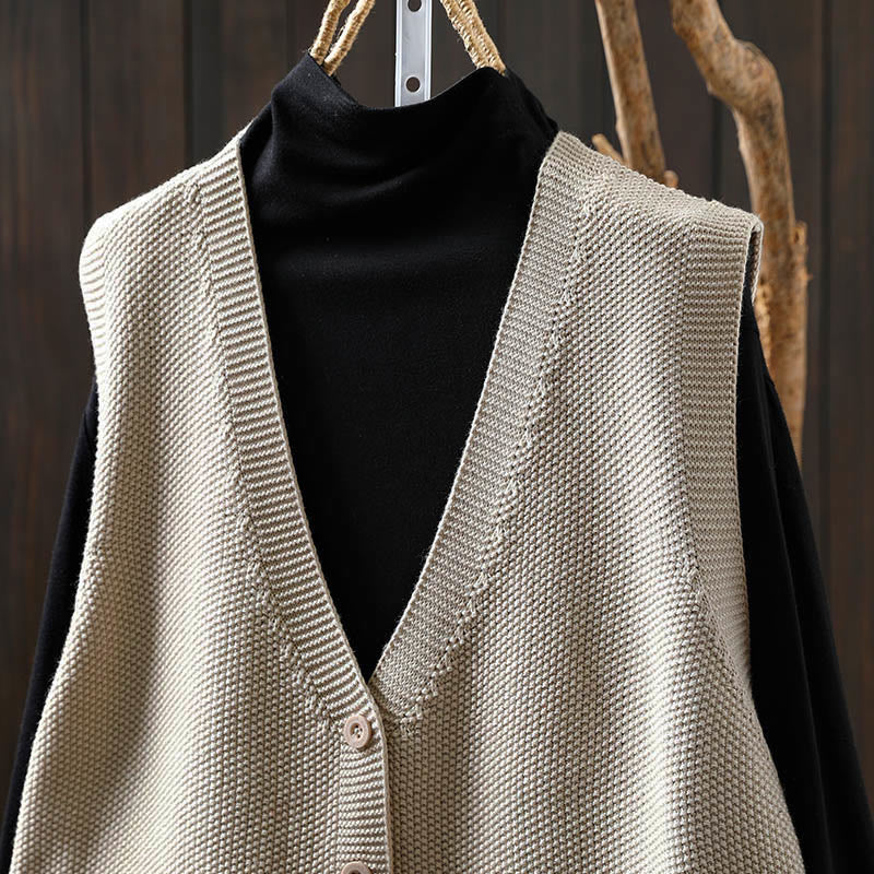 Buddha Stones Figure Rabbit Tree Embroidery Buttons Women's Sleeveless Cotton Knitted Vest Waistcoat - image 1