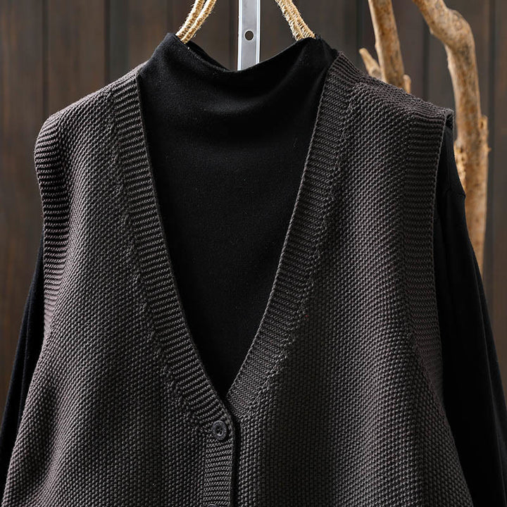 Buddha Stones Figure Rabbit Tree Embroidery Buttons Women's Sleeveless Cotton Knitted Vest Waistcoat - image 19