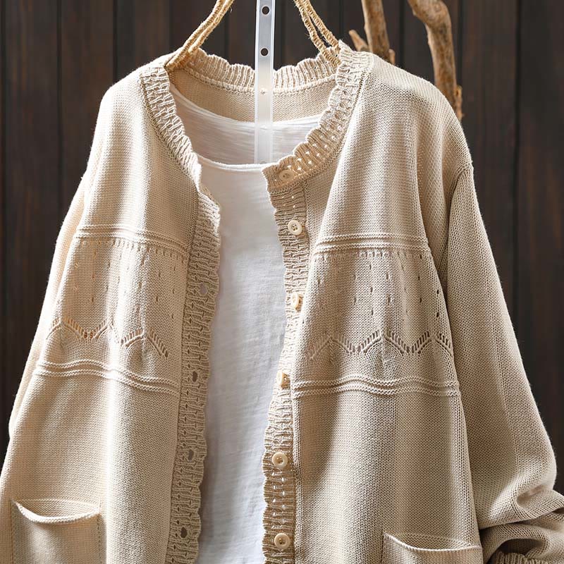 Buddha Stones Fall Lace Buttons Cotton Women's Long Sleeve Knitted Cardigan Sweater With Pockets - image 15