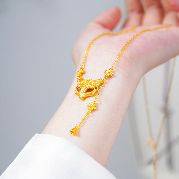 Buddha Stone Golden Fox Flower Design Tassel Copper Balance Pendant Necklace - image 3