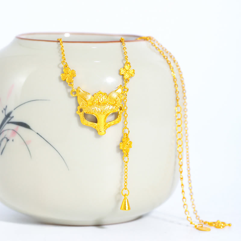 Buddha Stone Golden Fox Flower Design Tassel Copper Balance Pendant Necklace - image 0