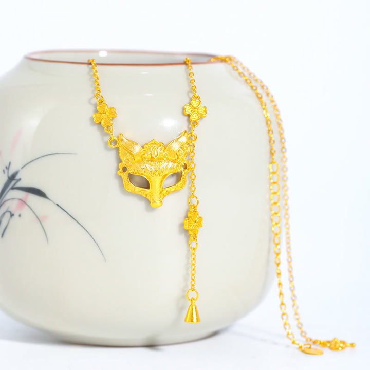 Buddha Stone Golden Fox Flower Design Tassel Copper Balance Pendant Necklace - image 0