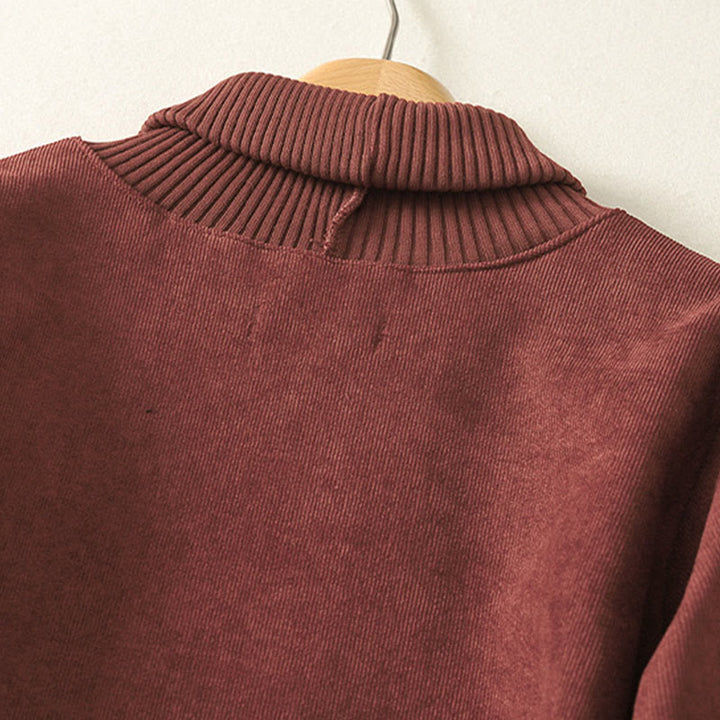 Buddha Stones Winter High Neck Warm Cotton Women's Long Sleeve Midi Dress With Pockets - image 9