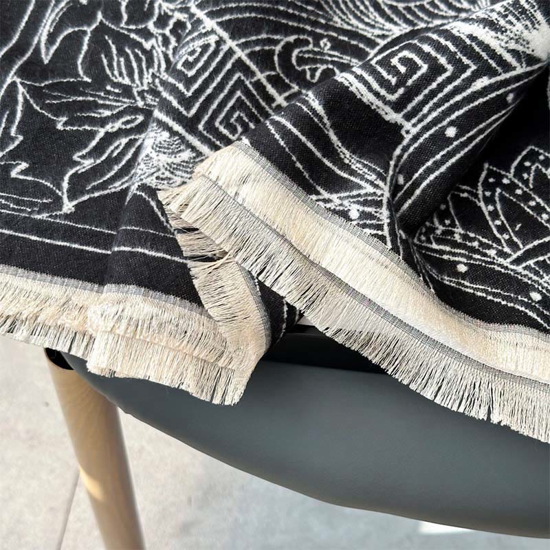 Buddha Stones Fall Pavilion Koi Fish Flowers Waves Pattern Cozy Scarf Shawl - image 7