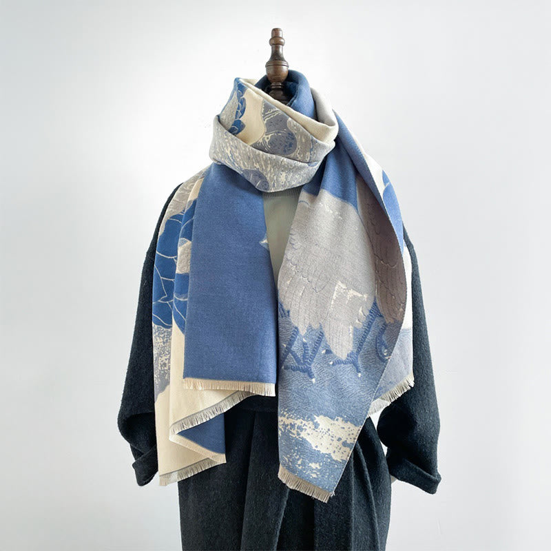Buddha Stones Winter Stork Birds Lotus Flowers Leaves Pattern Soft Scarf Shawl - image 10