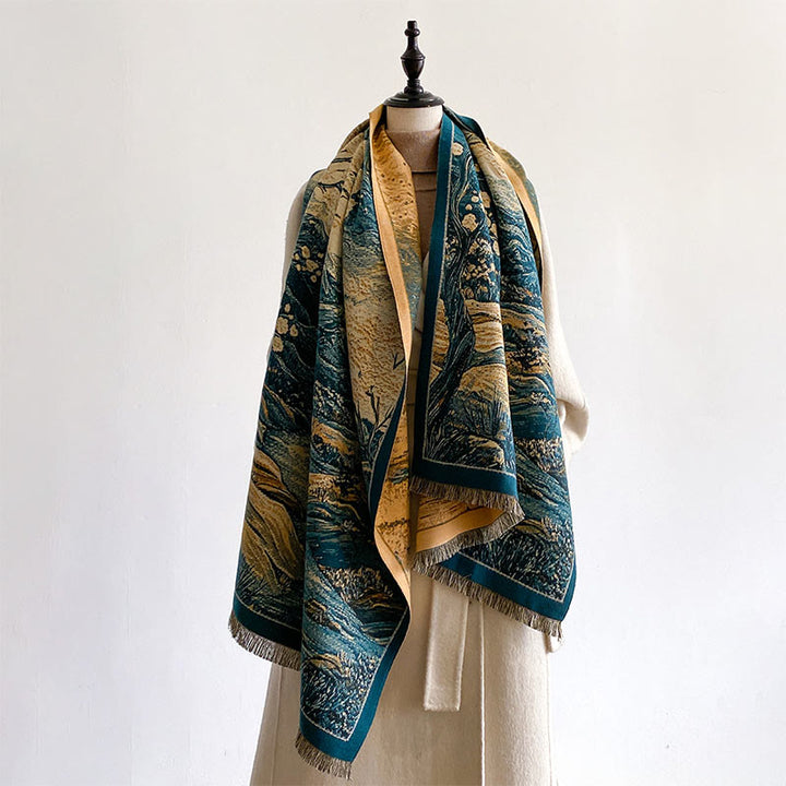 Buddha Stones Winter Gradient Color Warm Hills Trees Pattern Cozy Scarf Shawl - image 3