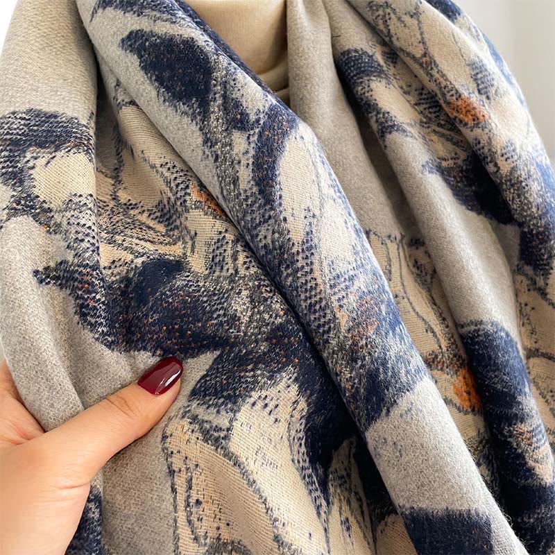 Buddha Stones Winter White Magnolia Flowers Little Bird Pattern Warm Cozy Scarf Shawl - image 13