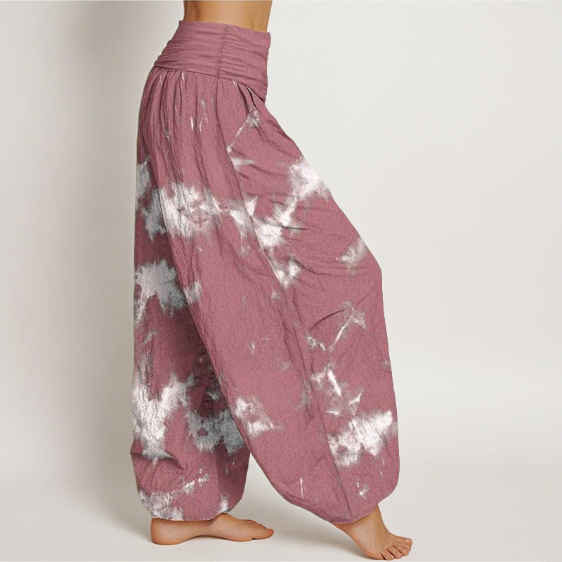 Buddha Stones Pure Cotton White Lines Spots Tie-Dye Pattern Women's Elastic Waist Harem Pants - image 9