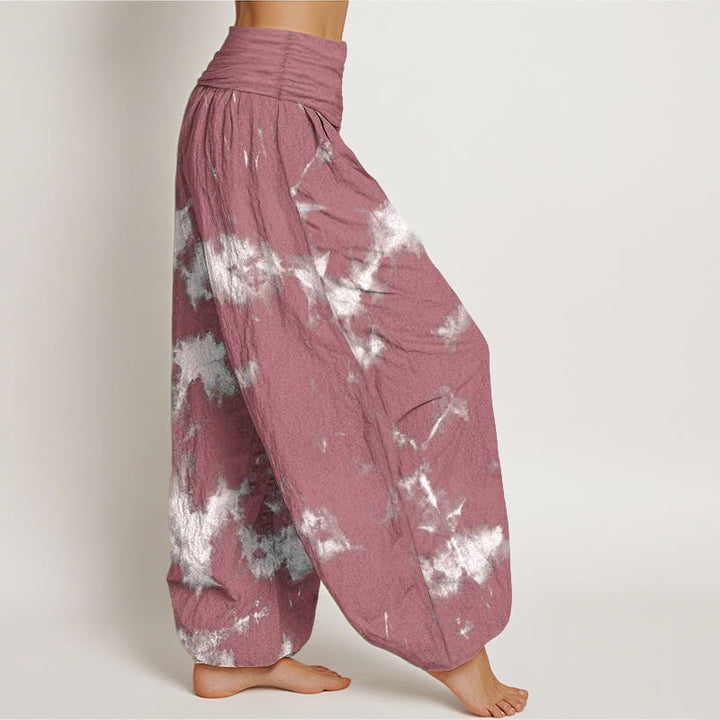 Buddha Stones Pure Cotton White Lines Spots Tie-Dye Pattern Women's Elastic Waist Harem Pants - image 9