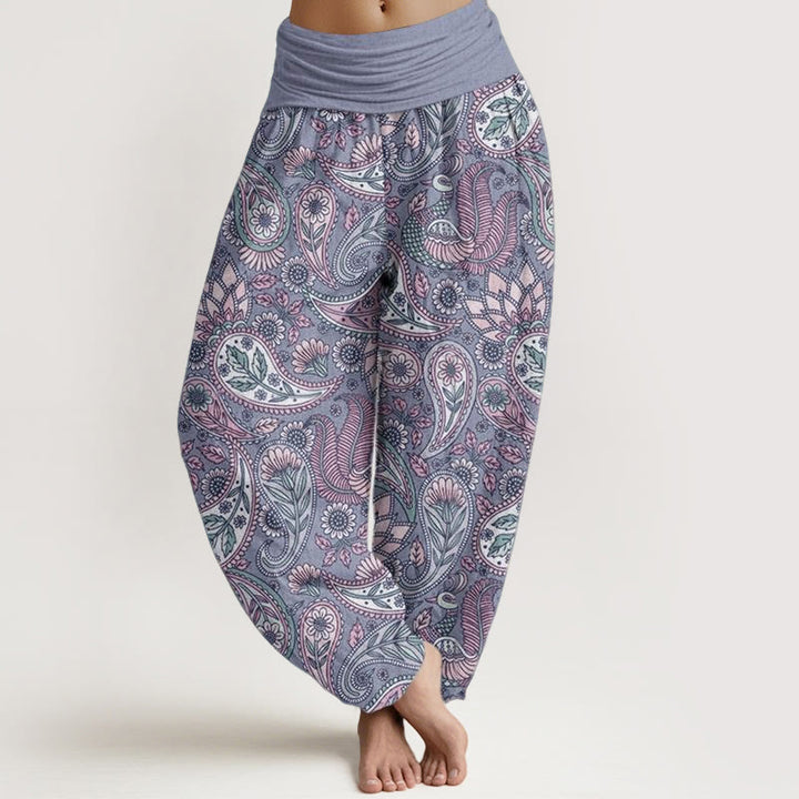 Buddha Stones Pure Cotton Cashew Flower Peacock Sunflower Design Women's Elastic Waist Harem Pants - CornflowerBlue - US22，UK/AU26，EU54 (6XL) - image 8