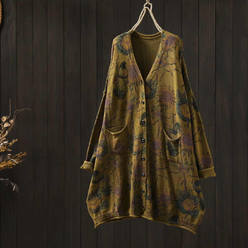 Buddha Stones Sunflower Mid-length Buttons Women's Long Sleeve Knitted Cardigan Sweater With Pockets - DarkGoldenrod - US4-8/10，UK/AU8-12/14，EU36-40/42 (F) - image 15