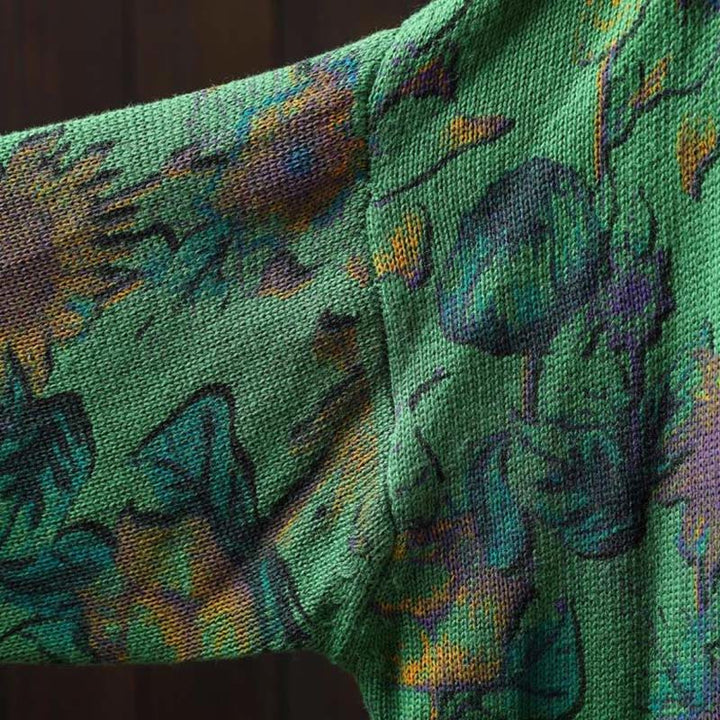 Buddha Stones Sunflower Mid-length Buttons Women's Long Sleeve Knitted Cardigan Sweater With Pockets - image 9