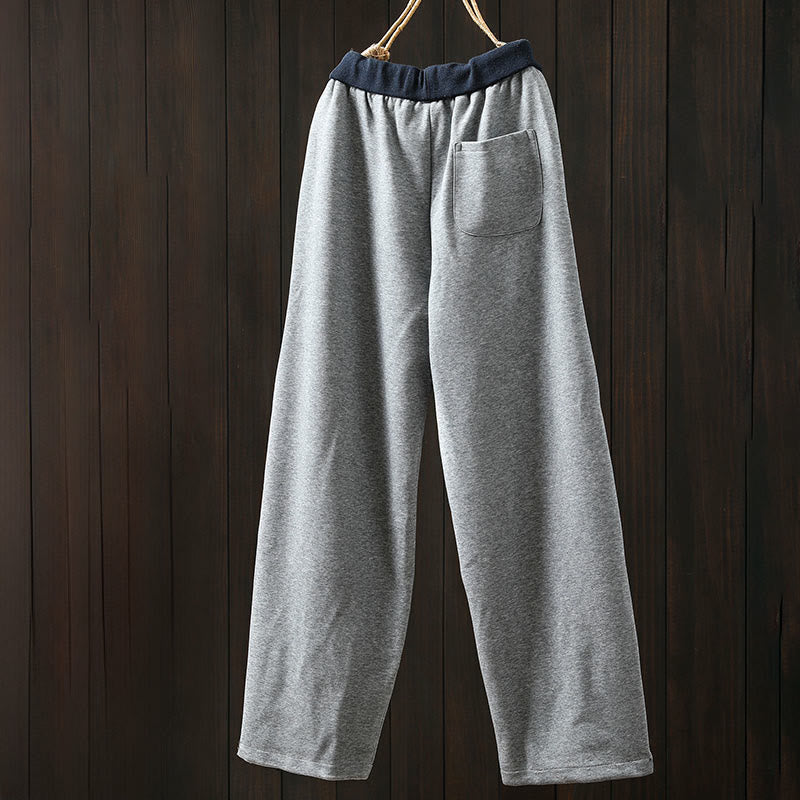 Buddha Stones Fall Solid Color-Blocked Women's Cotton Pants With Pockets - image 3