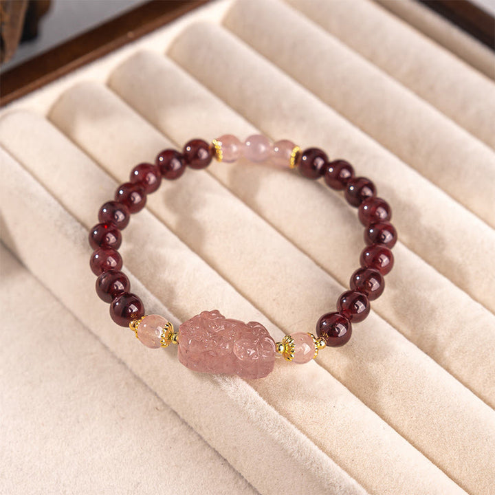 Buddha Stones Garnet Strawberry Quartz Pixiu Lucky Bracelet - image 1