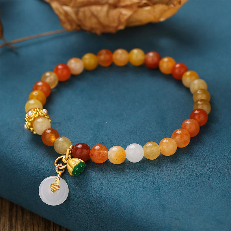 Buddha Stones Peace Buckle Golden Silk Jade Ward Off Evil Spirits Bracelet - image 1
