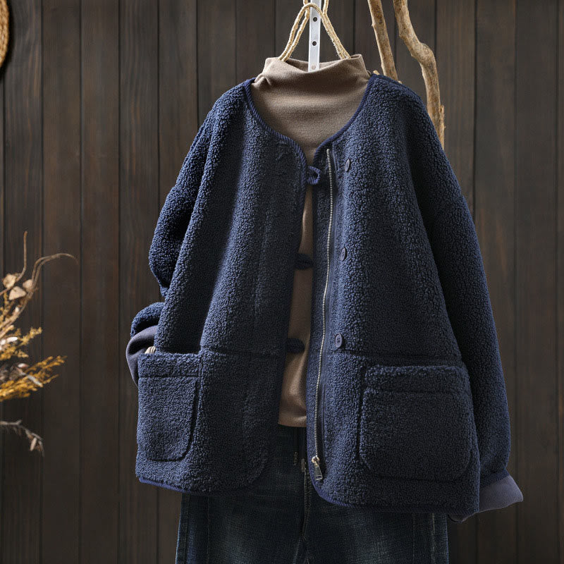 Buddha Stones Winter Zipper Buttons Long Sleeve Thermal Warm Cotton Women's Jacket With Pockets - SteelBlue - US4-6，UK/AU8-10，EU36-38 (F) - image 2