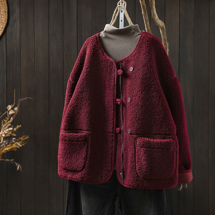 Buddha Stones Winter Zipper Buttons Long Sleeve Thermal Warm Cotton Women's Jacket With Pockets - DarkRed - US4-6，UK/AU8-10，EU36-38 (F) - image 17