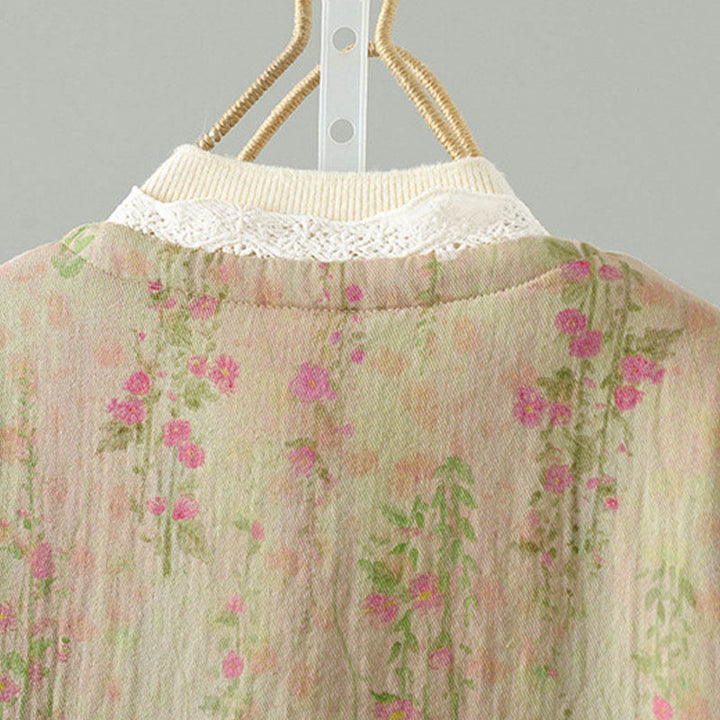 Buddha Stones Winter Lace Patchwork Long Sleeve Cotton Women's Thermal Jacket With Pockets - image 5