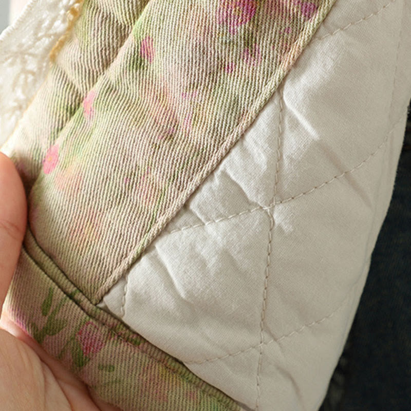 Buddha Stones Winter Lace Patchwork Long Sleeve Cotton Women's Thermal Jacket With Pockets - image 12