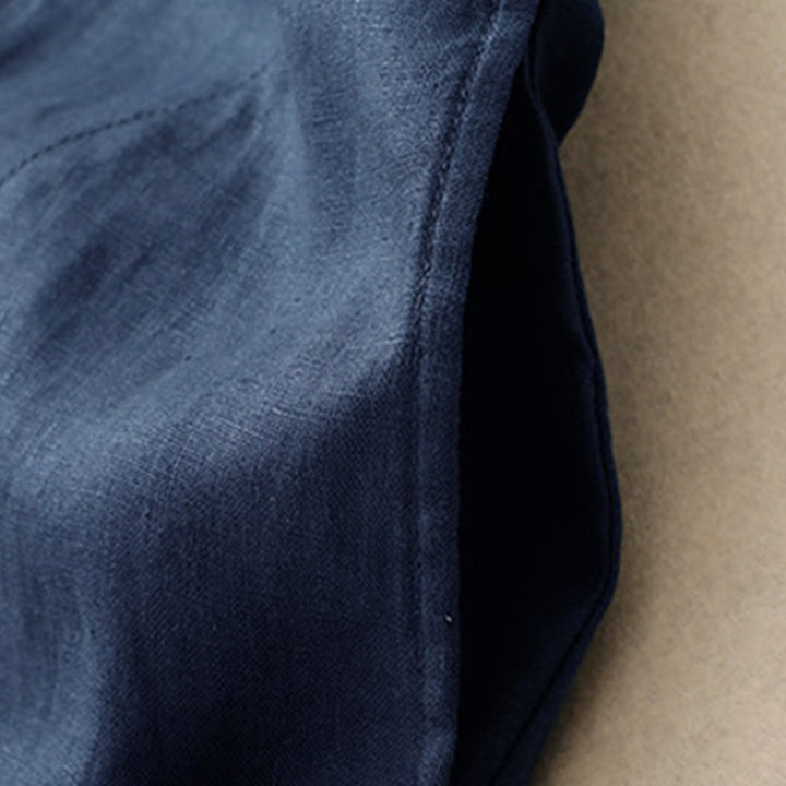 Buddha Stones Fall Commute Plain Buttons Design Long Sleeve Cotton Midi Dress With Pockets - image 3