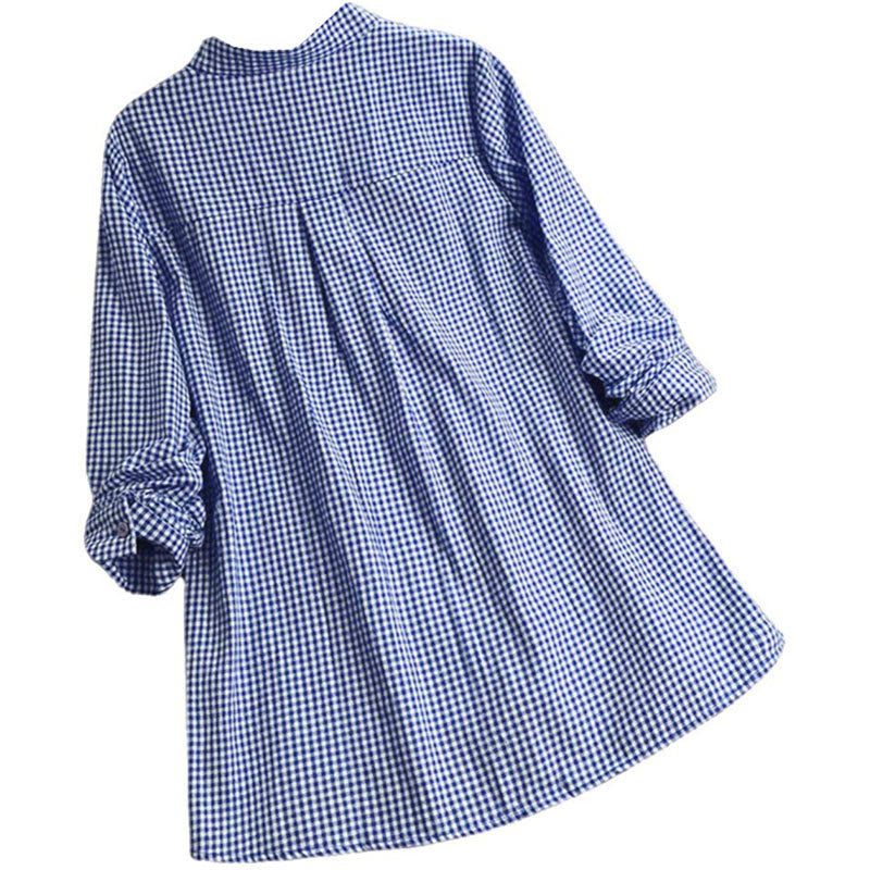 Buddha Stones Women's Buttons Long Sleeve Checked Pattern Shirt - image 13