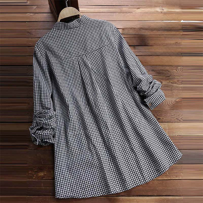 Buddha Stones Women's Buttons Long Sleeve Checked Pattern Shirt - image 7