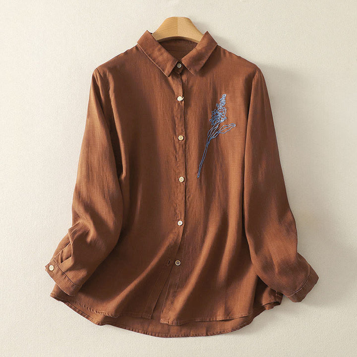 Buddha Stones Spring Embroidered Flower Long Sleeve Women's Buttons Shirt - Chocolate - US8-10，UK/AU12-14，EU40-42 (2XL) - image 11