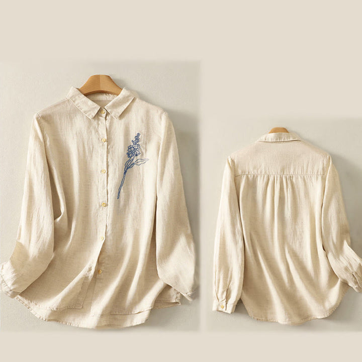 Buddha Stones Spring Embroiderd Flower Long Sleeve Women's Buttons Shirt - image 10