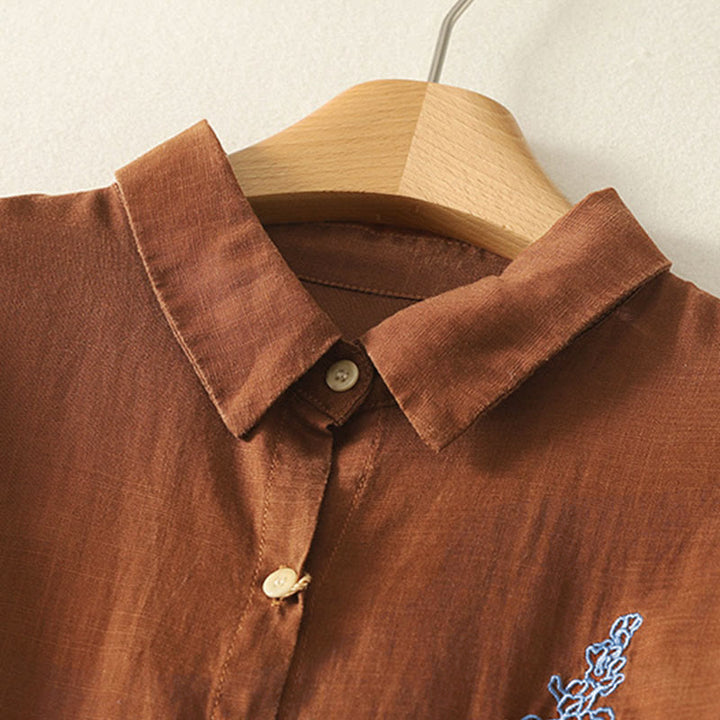 Buddha Stones Spring Embroiderd Flower Long Sleeve Women's Buttons Shirt - image 12