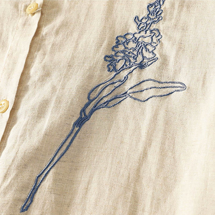 Buddha Stones Spring Embroidered Flower Long Sleeve Women's Buttons Shirt - image 6