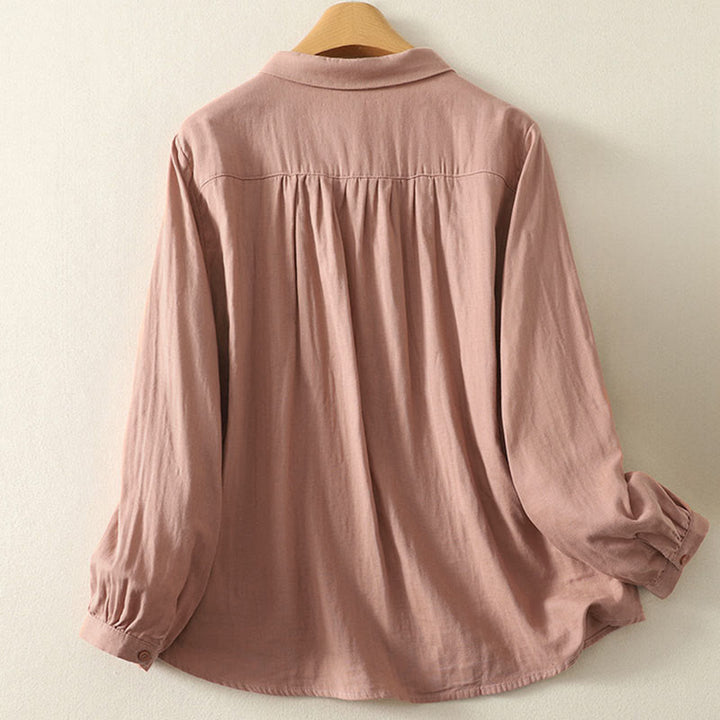 Buddha Stones Embroiderd Flower Vine Pattern Long Sleeve Women's Lapel Shirt - image 8