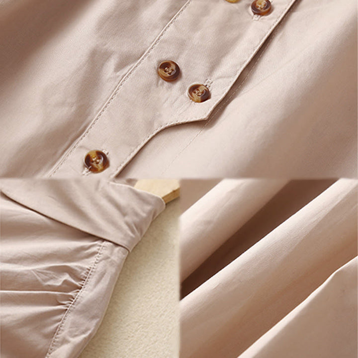 Buddha Stones Plain Double-breasted Long Sleeve Women's Cotton Lapel Shirt - image 11