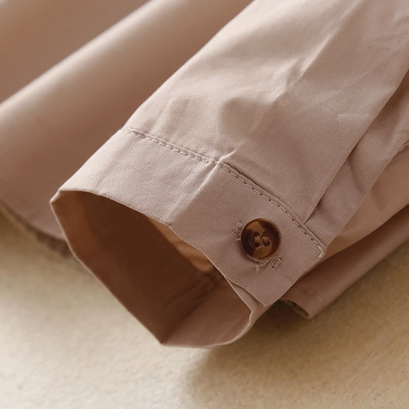 Buddha Stones Plain Double-breasted Long Sleeve Women's Cotton Lapel Shirt - image 9